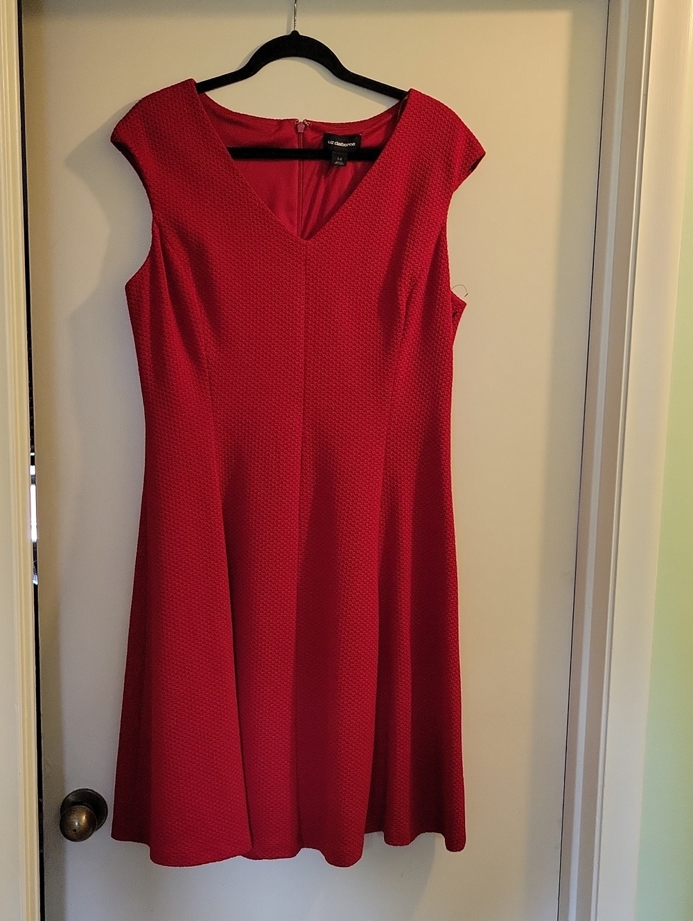 Liz Caiborne Red Textured V-Neck Midi Dress